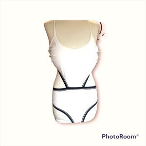 Black & White Side Cut Out One Piece Swimsuit Small Medium High Waisted Lined‌‌